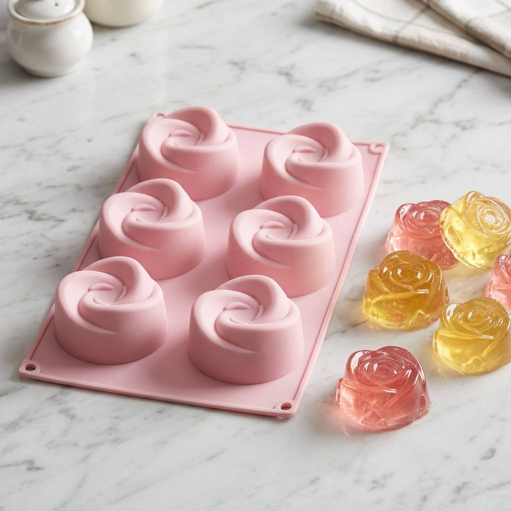 Soap Making Bar - Food Grade 6-Cavity Rose Flower Silicone